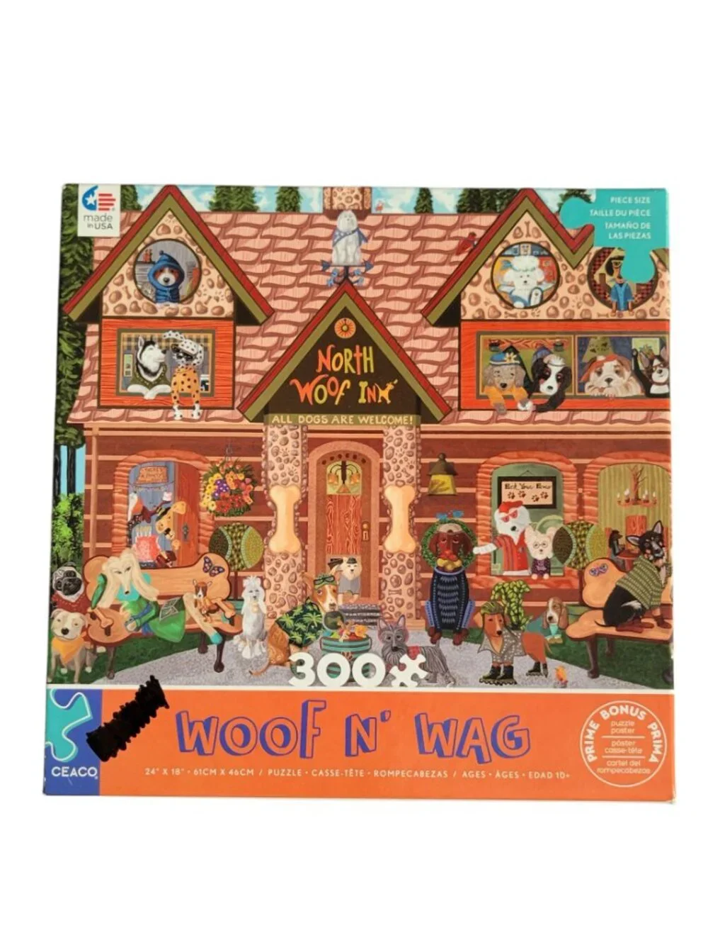 Ceaco Woof N' Wag 300 Pc Puzzle Lot of 2 Dogs Woofland Amusement North Woof Inn